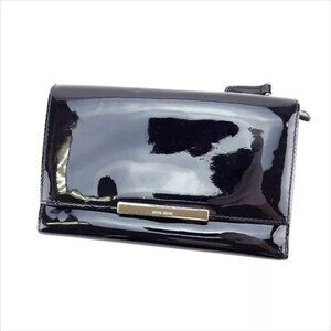 miumiu Wallet Purse Trifold Black Silver Woman Authentic Used